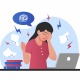 Stress at work. Sad young girl scatters papers around office. Panic and burnout, problems at workplace, employee tired, overworked manager trying to meet deadline. Cartoon flat vector illustration